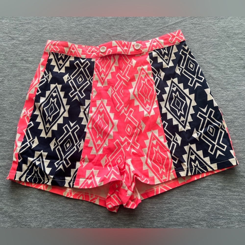 Flying Tomato neon Aztec print shorts women’s S zipper back cotton casual summer